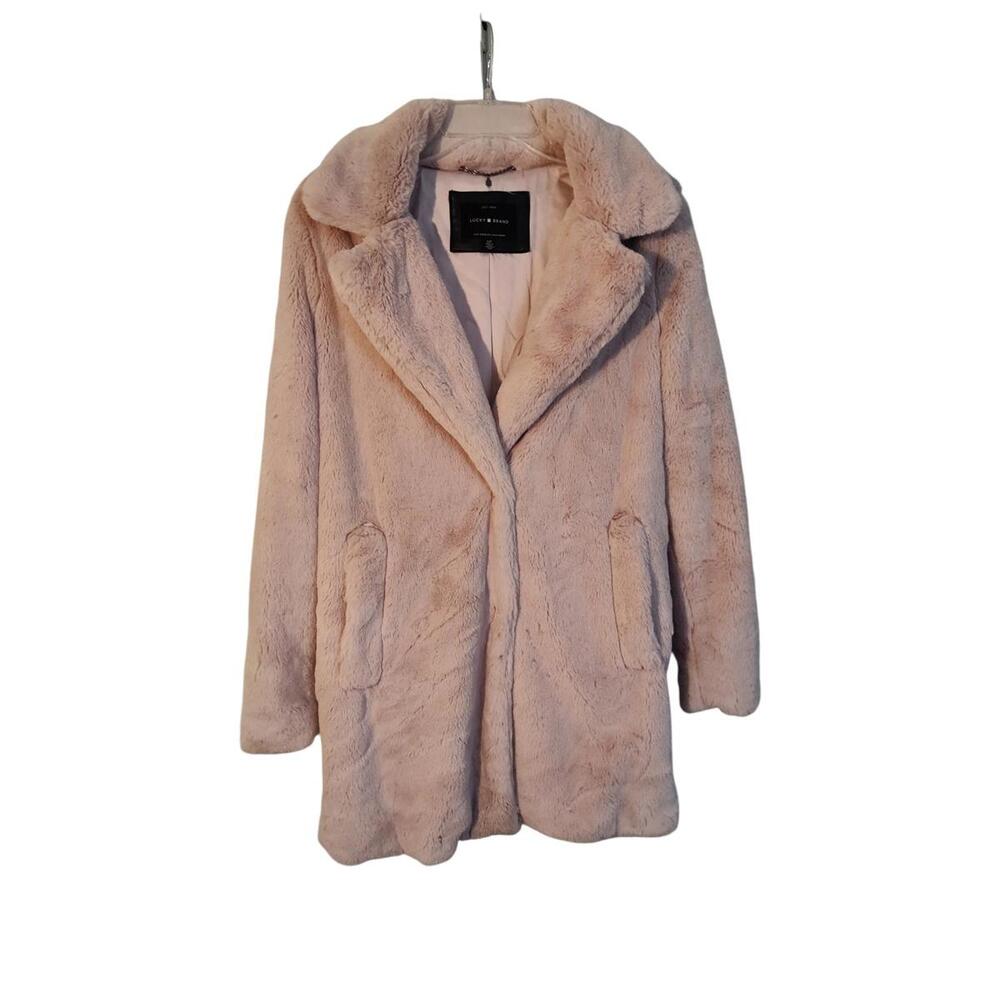 Light Pink Faux Fur Coat with Collar - Picture 2 of 6